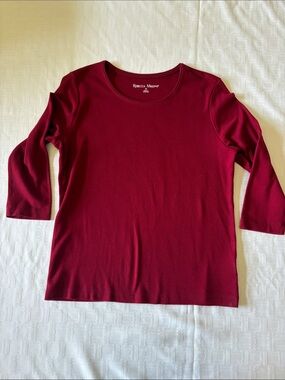 Rebecca Malone Burgundy 3/4 Length-Sleeve Crewneck Top